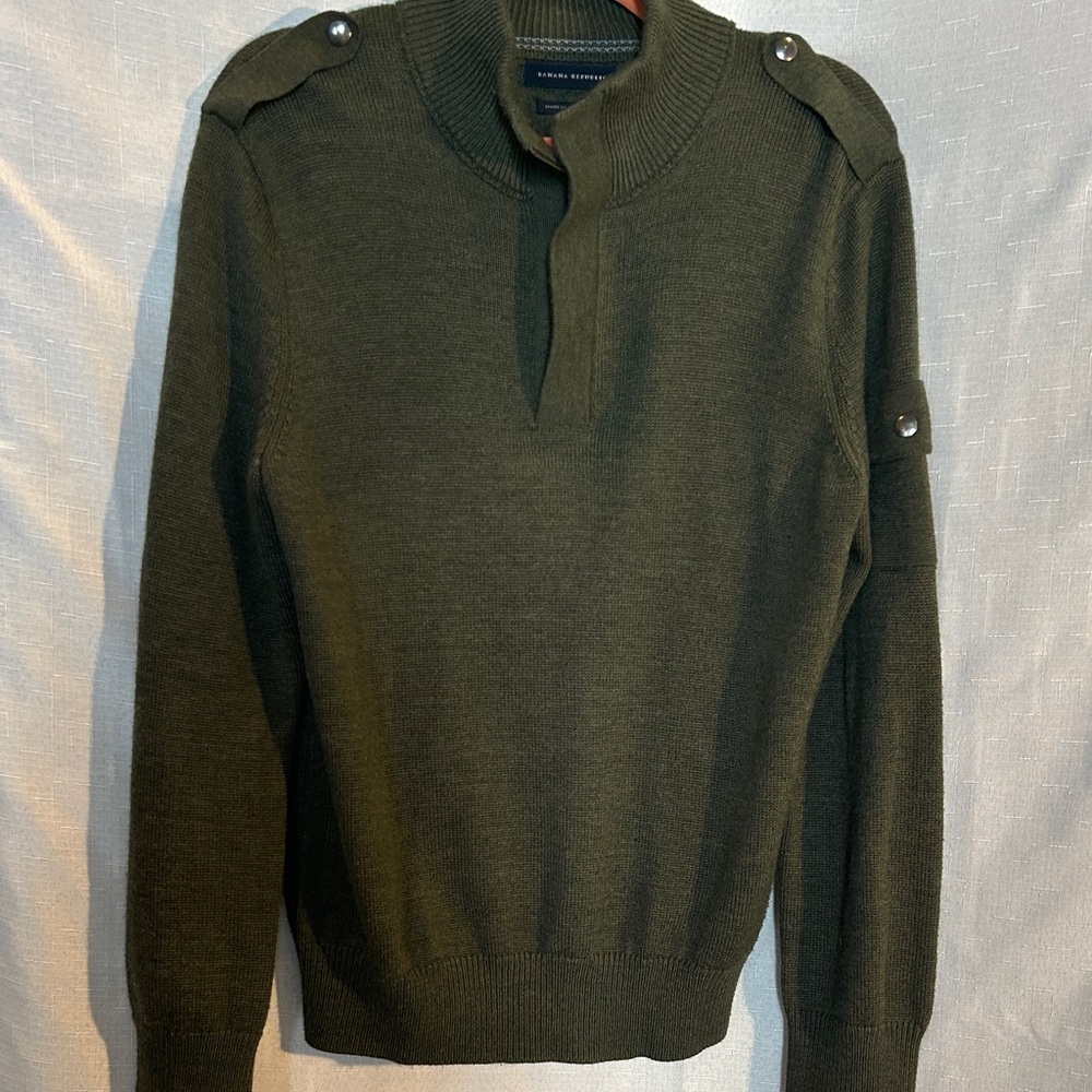Italian Yarn Olive Wool Blend Military Quarter Zip Sweater Men’s M